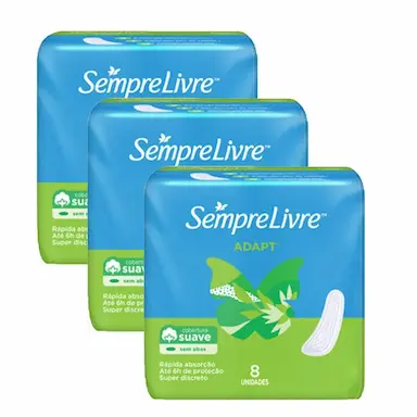 KIT 3 ABSORVENTES EXTERNO SEMPRE LIVRE ADAPT SEM ABAS 8 UNIDADES