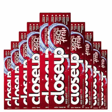 KIT 10 CREME DENTAL EM GEL CLOSEUP PROTEçãO 360º FRESH RED HOT 90G