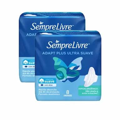KIT 2 ABSORVENTES EXTERNO SEMPRE LIVRE ADAPT PLUS 8 UNIDADES