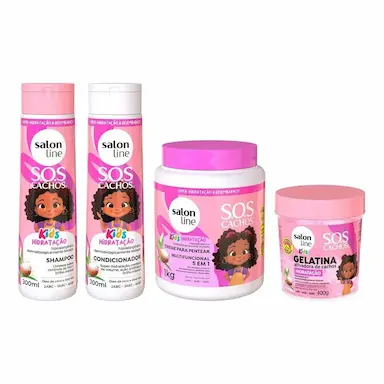 KIT SOS CACHOS KIDS HIDRATAçãO COM GELATINA E CREME MULTIFUNCIONAL 5 EM 1