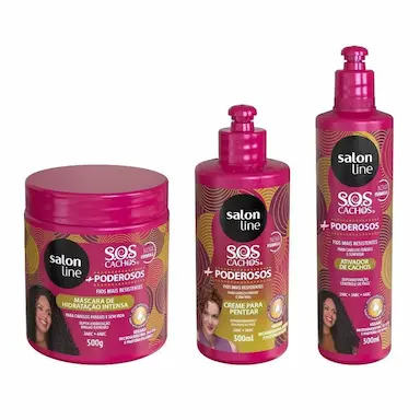 KIT ONDULADOS E CACHEADOS SOS CACHOS E PODEROSOS ATIVADOR, CREME E MáSCARA SALON LINE