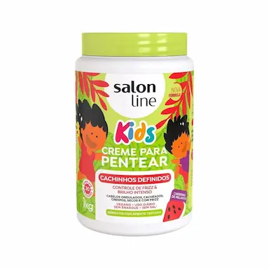 SALON LINE, CREME DE PENTEAR INFANTIL, CACHINHOS DEFINIDOS, CONTROLE DE FRIZZ E BRILHO INTENSO, CABELOS ONDULADOS, CACHEADOS E CRESPOS