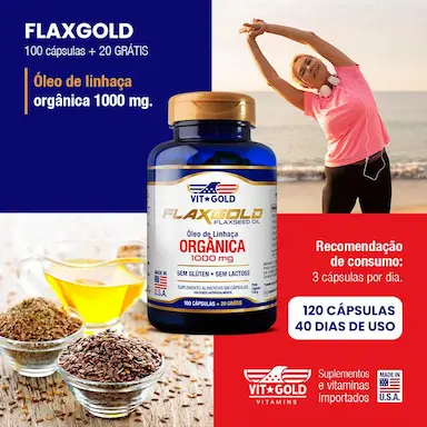 Flaxgold 1000 mg Óleo de Linhaça (Omega 3) Vitgold 100 Cápsulas