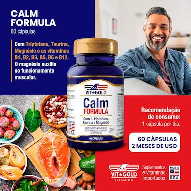 Kit2x Calm Formula com Taurina, L-triptofano Vitgold 60 Cápsulas