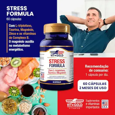 Kit 2x Stress Formula Taurina, Triptofano, Magnésio Vitgold 60 Cápsulas