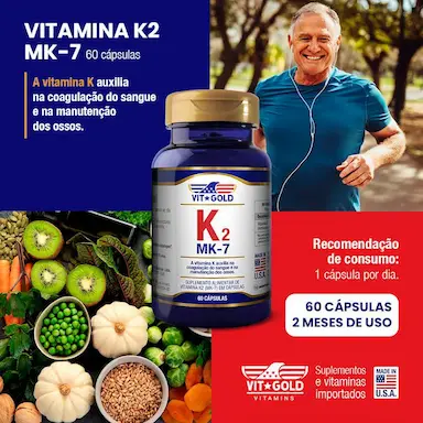 Vitamina K2 MK-7 (Menaquinona-7) 100mcg Vitgold 60 Cápsulas