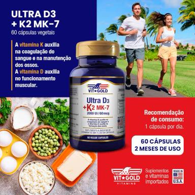 Vitamina k2 60mcg + Vitamina d3 2000ui 60 Cápsulas Vitgold