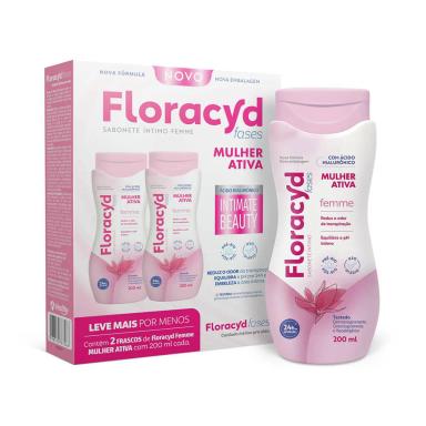Kit Sabonete Líquido Íntimo Floracyd Femme Mulher Ativa 2 unidades com 200ml cada