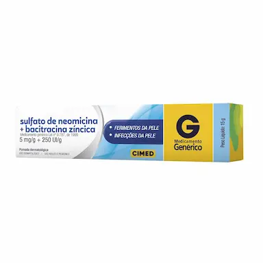 Sulfato de Neomicina 5mg + Bacitracina 250UI Pomada Dermatológica 15g Cimed Genérico