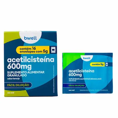 Acetilcisteína 600mg Laranja bwell 16 Envelopes com 5g cada