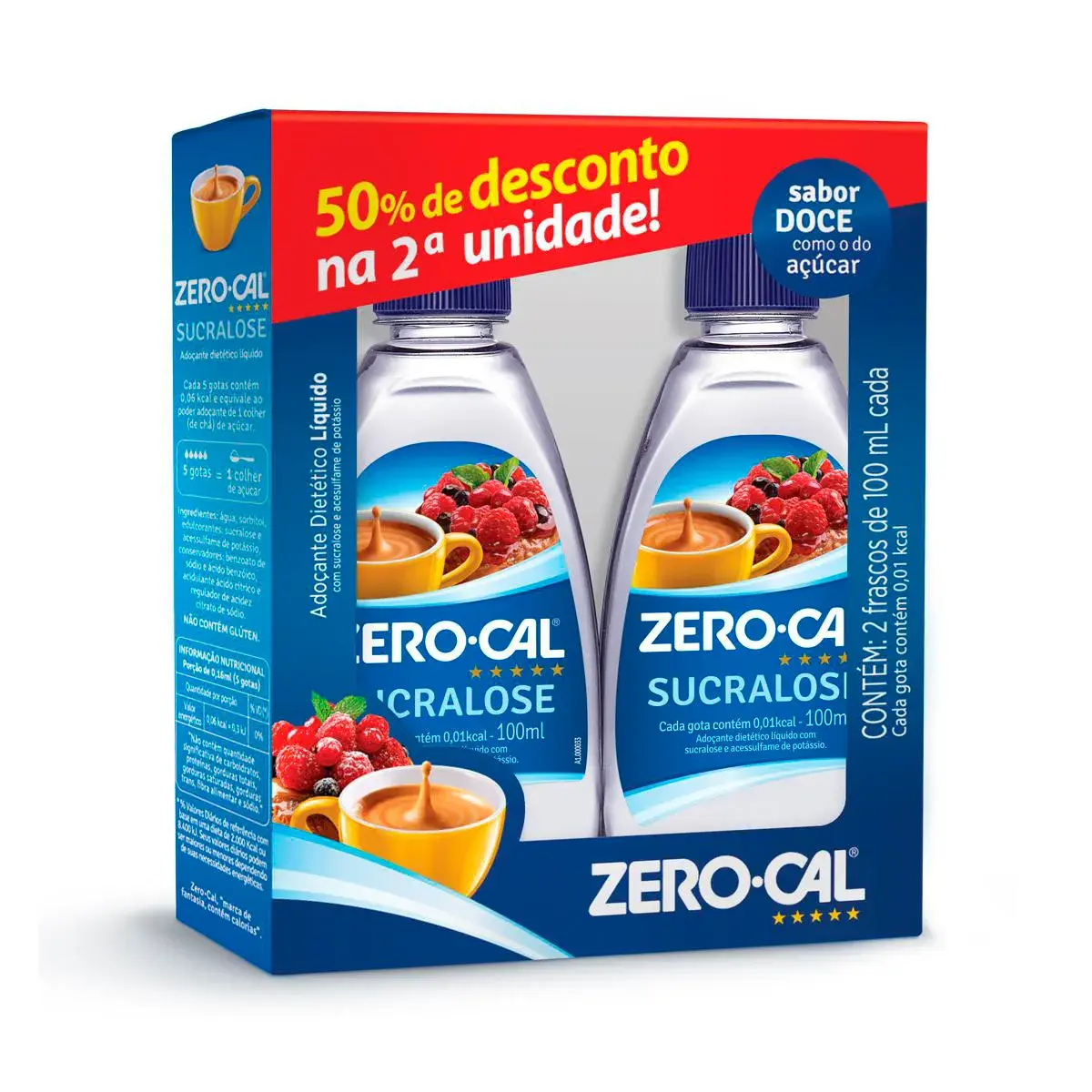 Kit Adoçante Líquido Zero-Cal Sucralose 2 unidades de 100ml cada