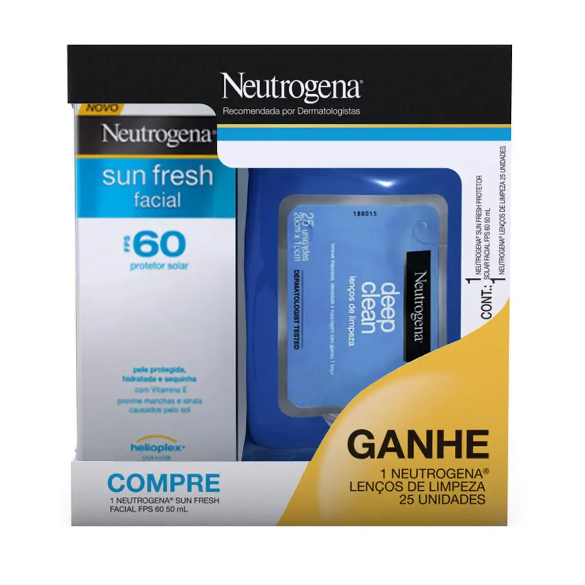 Kit Protetor Facial Neutrogena Sun Fresh FPS60 + Lenços de Limpeza Facial