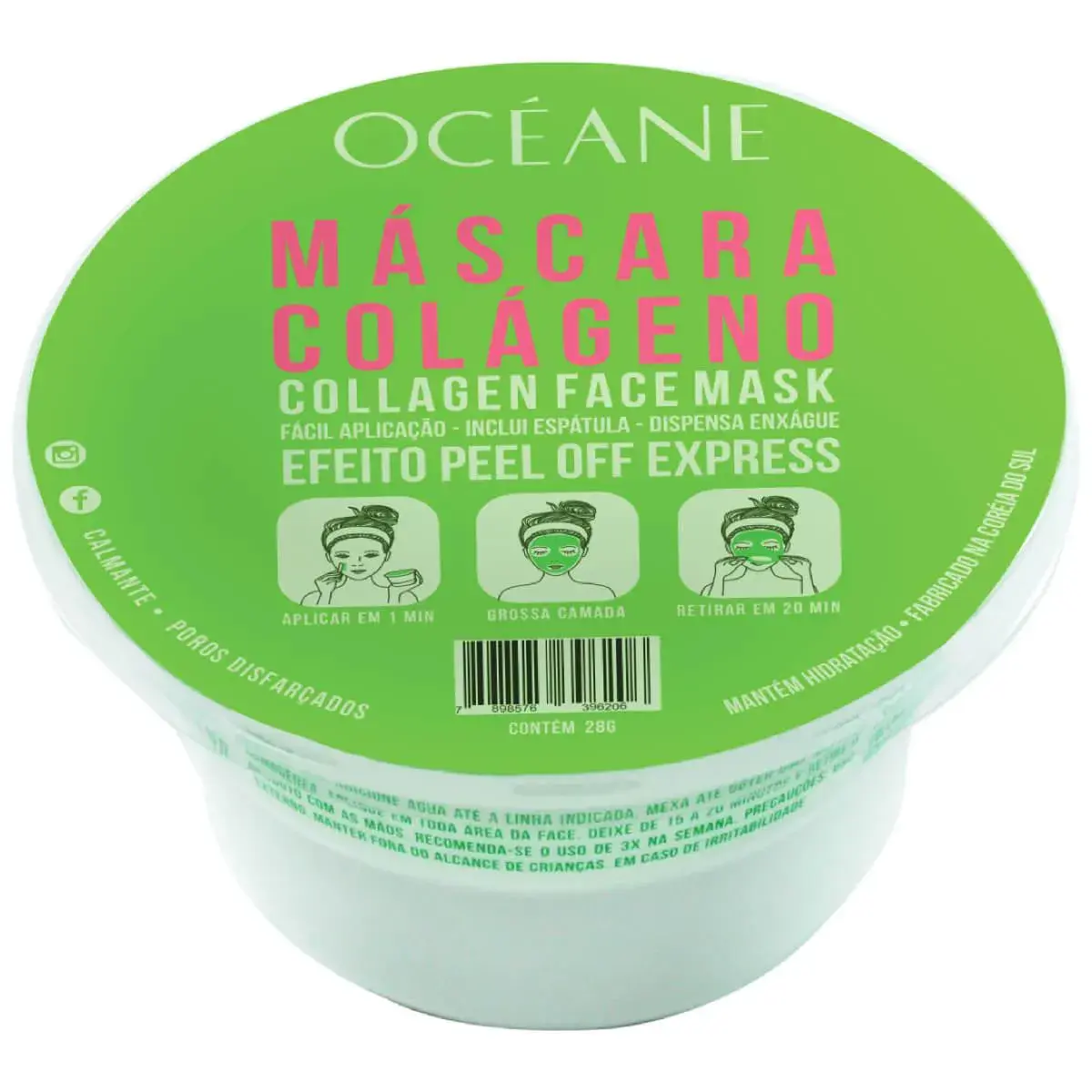 Máscara Facial Colágeno Océane Efeito Peel Off Express com 28g