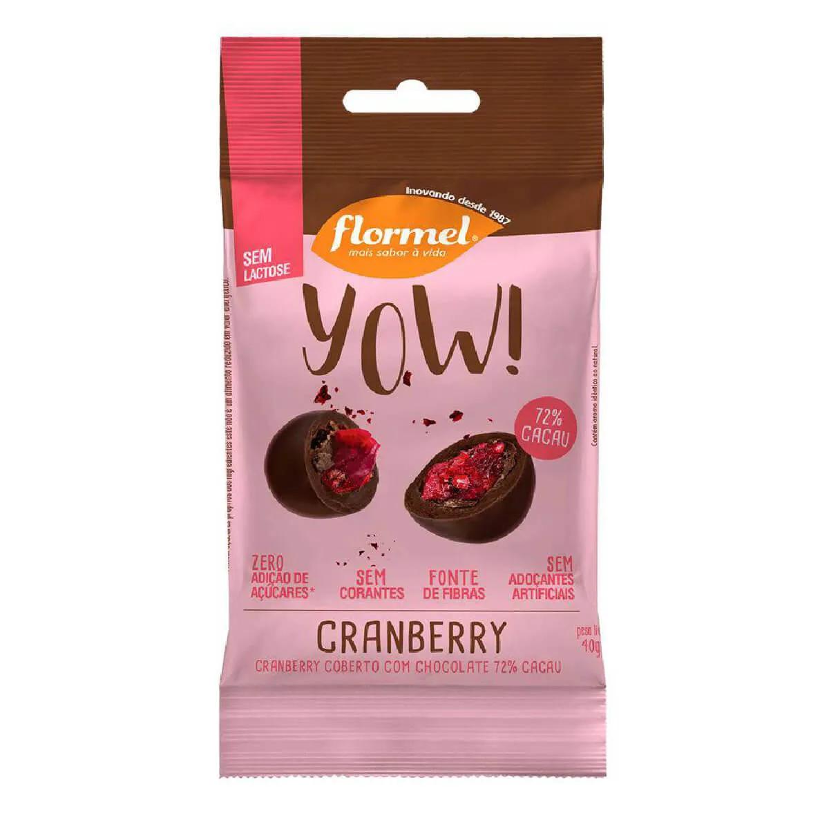 Yow de Cranberry Coberto com Chocolate 72% Cacau com 40g