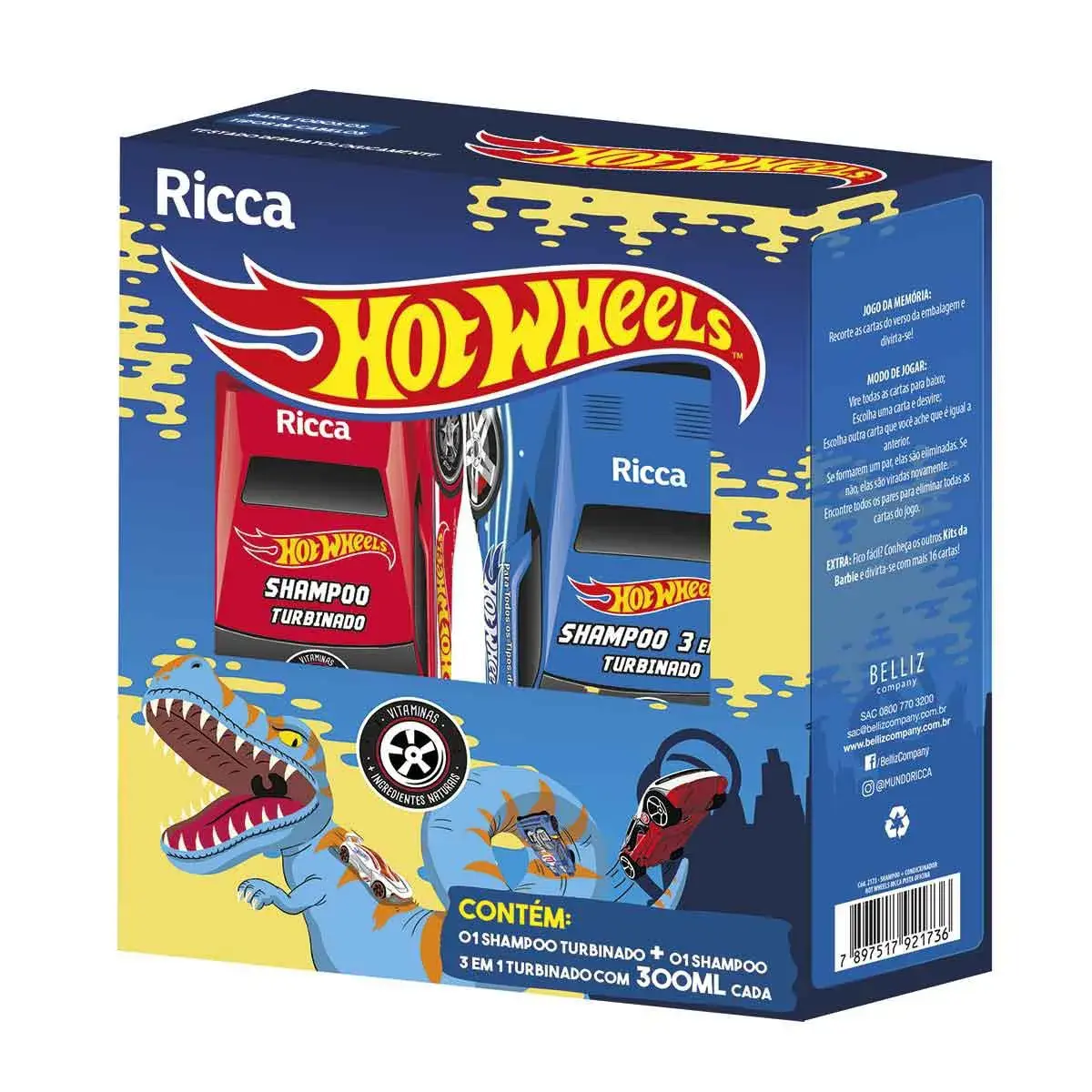 Kit Ricca Hot Wheels Shampoo Turbinado + Shampoo 3 em 1 Turbinado com 300ml cada