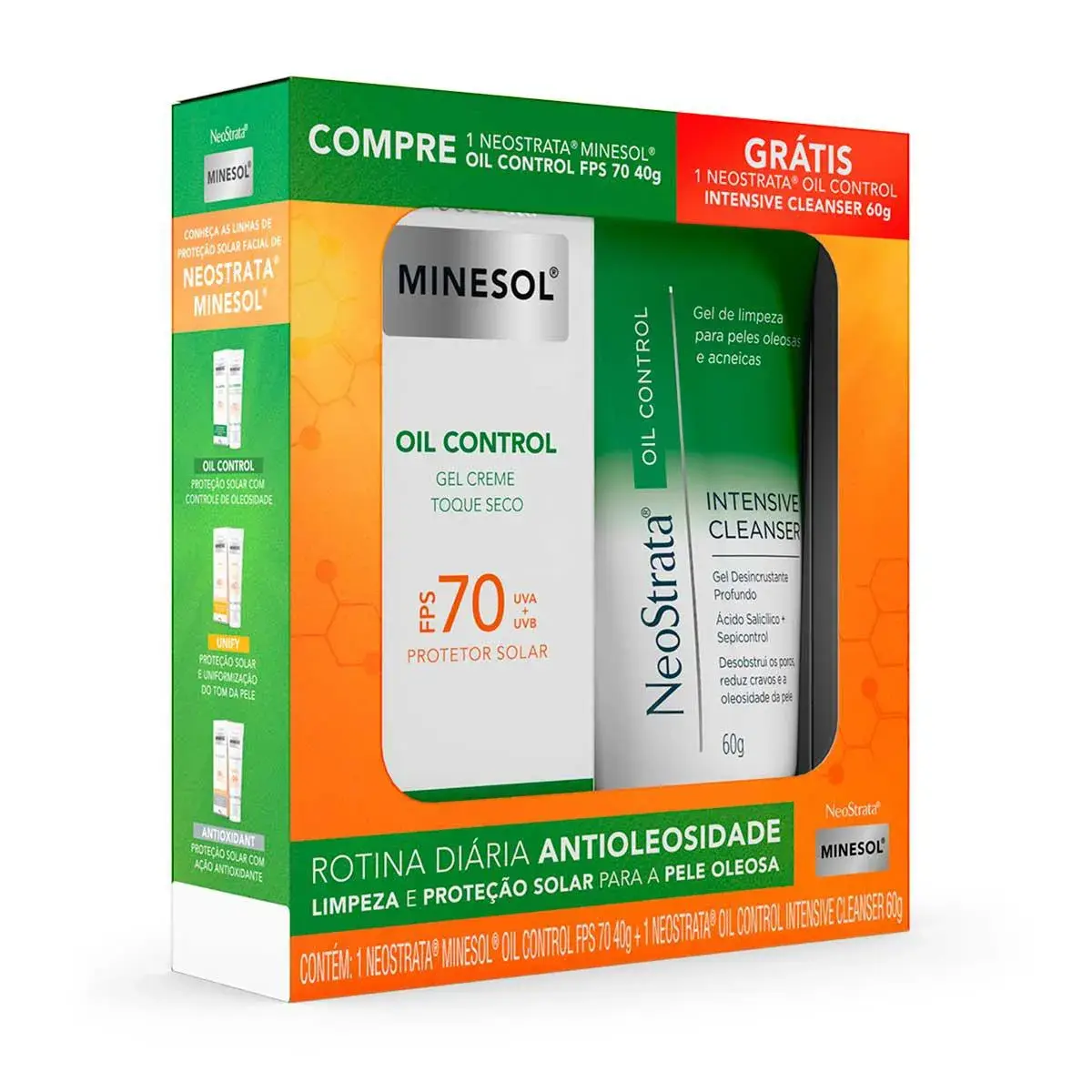 Kit Protetor Solar Neostrata Minesol Oil Control FPS 70 com 40g + Gel de Limpeza Intensive Cleanser com 60g