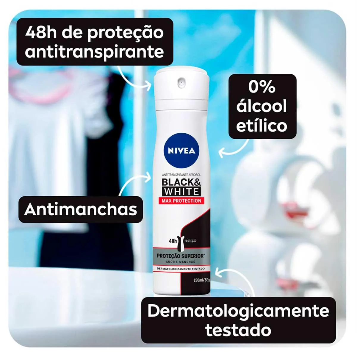 Desodorante Aerosol Nivea Black&White Máxima Proteção 48h 150ml
