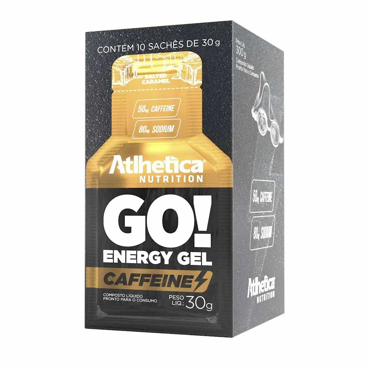 Suplemento Energético Go Energy Gel Caffeine Atlhetica Nutrition Salted Caramel com 10 sachês de 30g cada