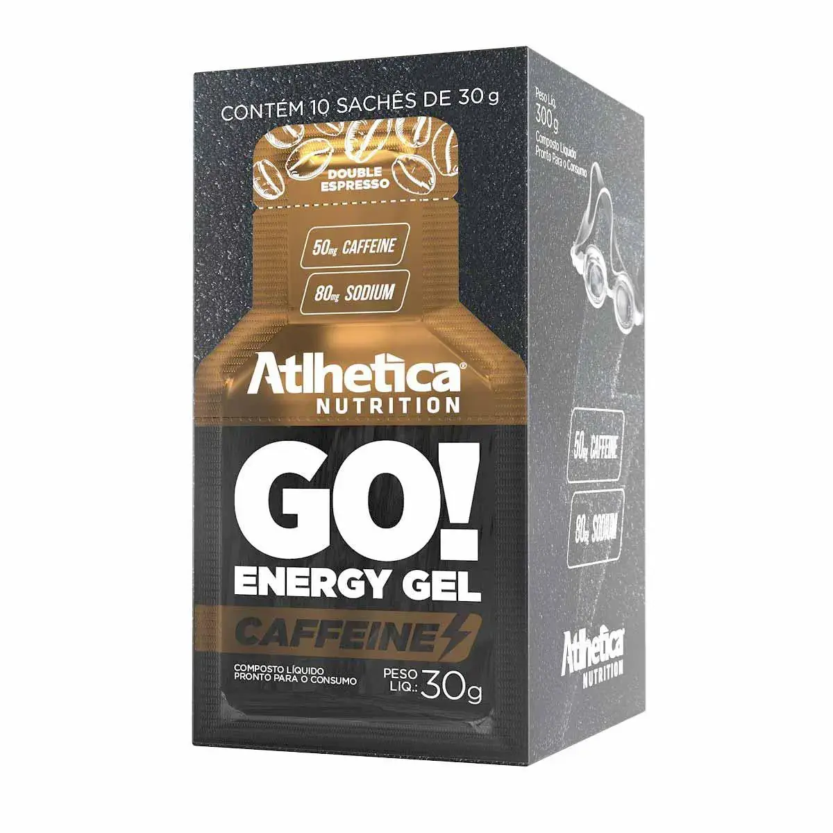 Suplemento Energético Go Energy Gel Caffeine Atlhetica Nutrition Double Espresso com 10 sachês de 30g cada