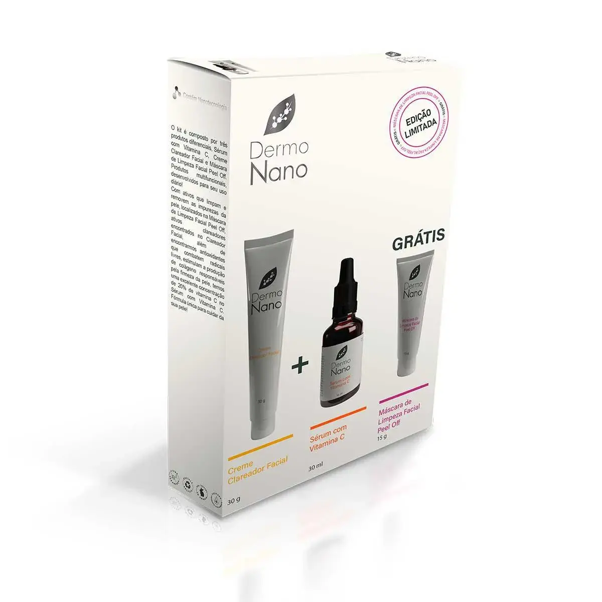 Kit DermoNano Creme Sérum Facial Vitamina C + Clareador Facial + Máscara de Limpeza