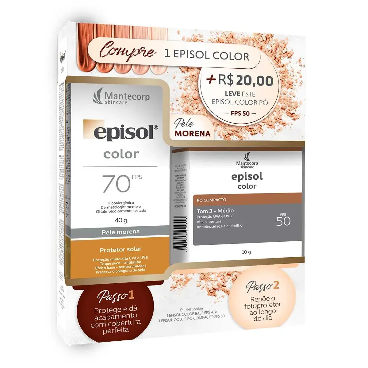 Kit Episol Color Pele Morena Protetor Solar com 40g + Pó Compacto com 10g