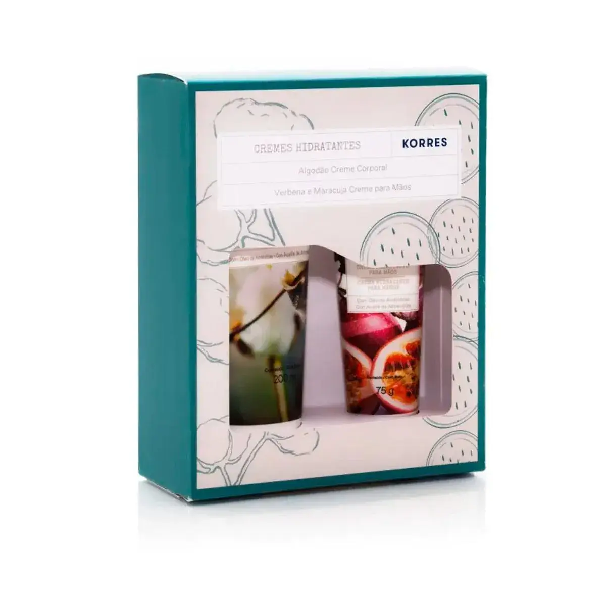 Kit Korres Creme Hidratante Corporal Algodão 200ml + Creme para Mãos Verbena e Maracujá 75g