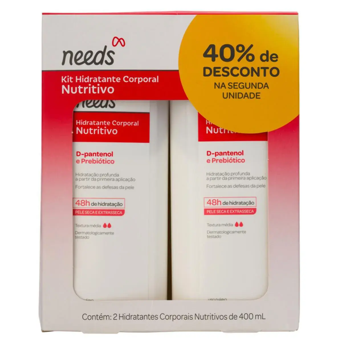 Kit Hidratante Corporal Needs Nutritivo 400ml cada 40% OFF na segunda unidade