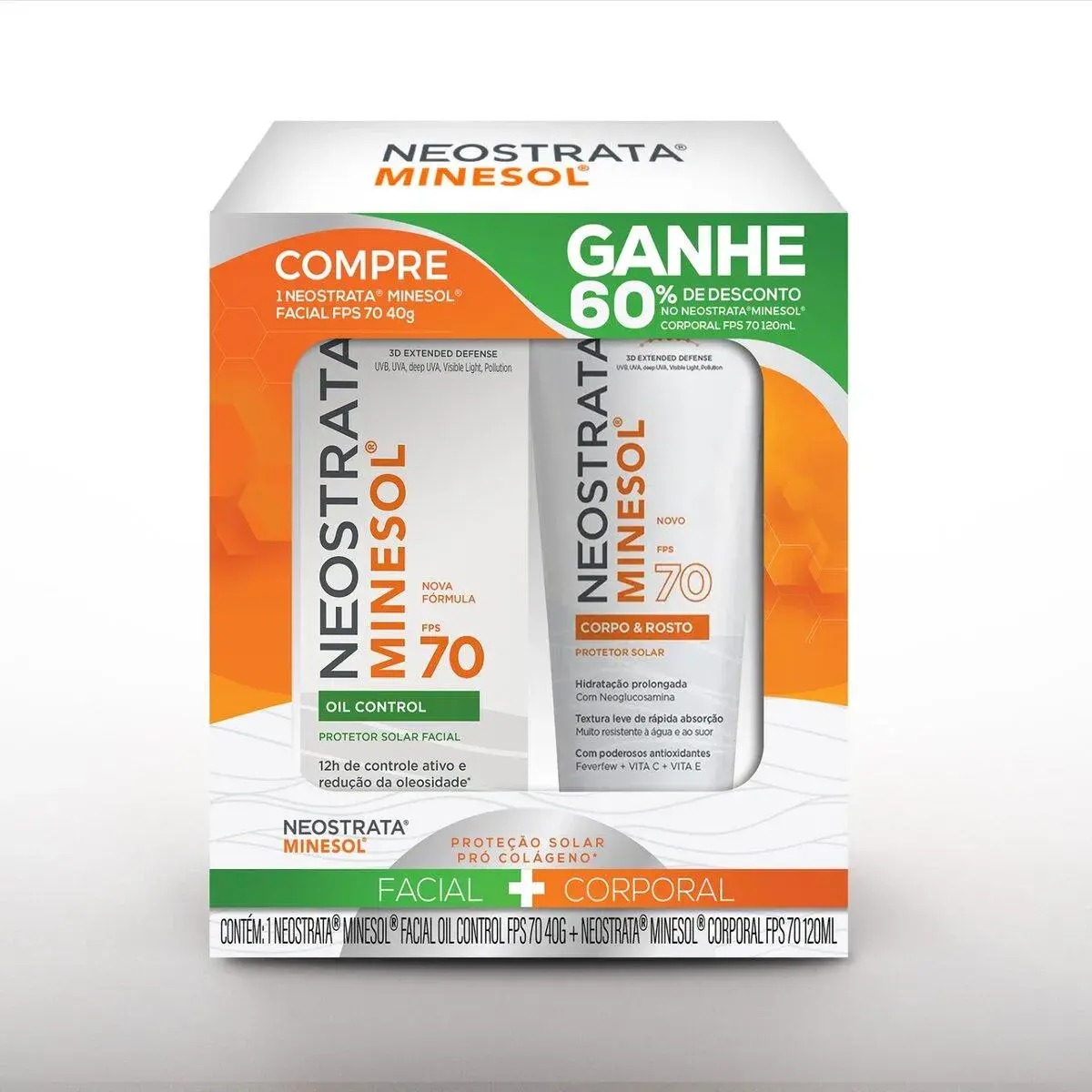 Kit NeoStrata Minesol Protetor Solar Facial Oil Control FPS 70 40g + Corporal FPS 70 120ml