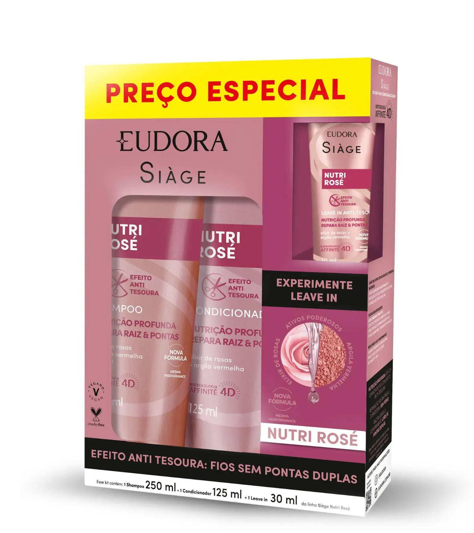 Kit Siàge Eudora Nutri Rosé Shampoo 250ml + Condicionador 125ml + Leave-in 30ml