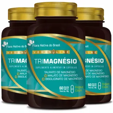 KIT 3X TRIMAGNéSIO (TAURATO, MALATO E BISGLICINATO) 60 VEGAN CAPS - FLORA NATIVA