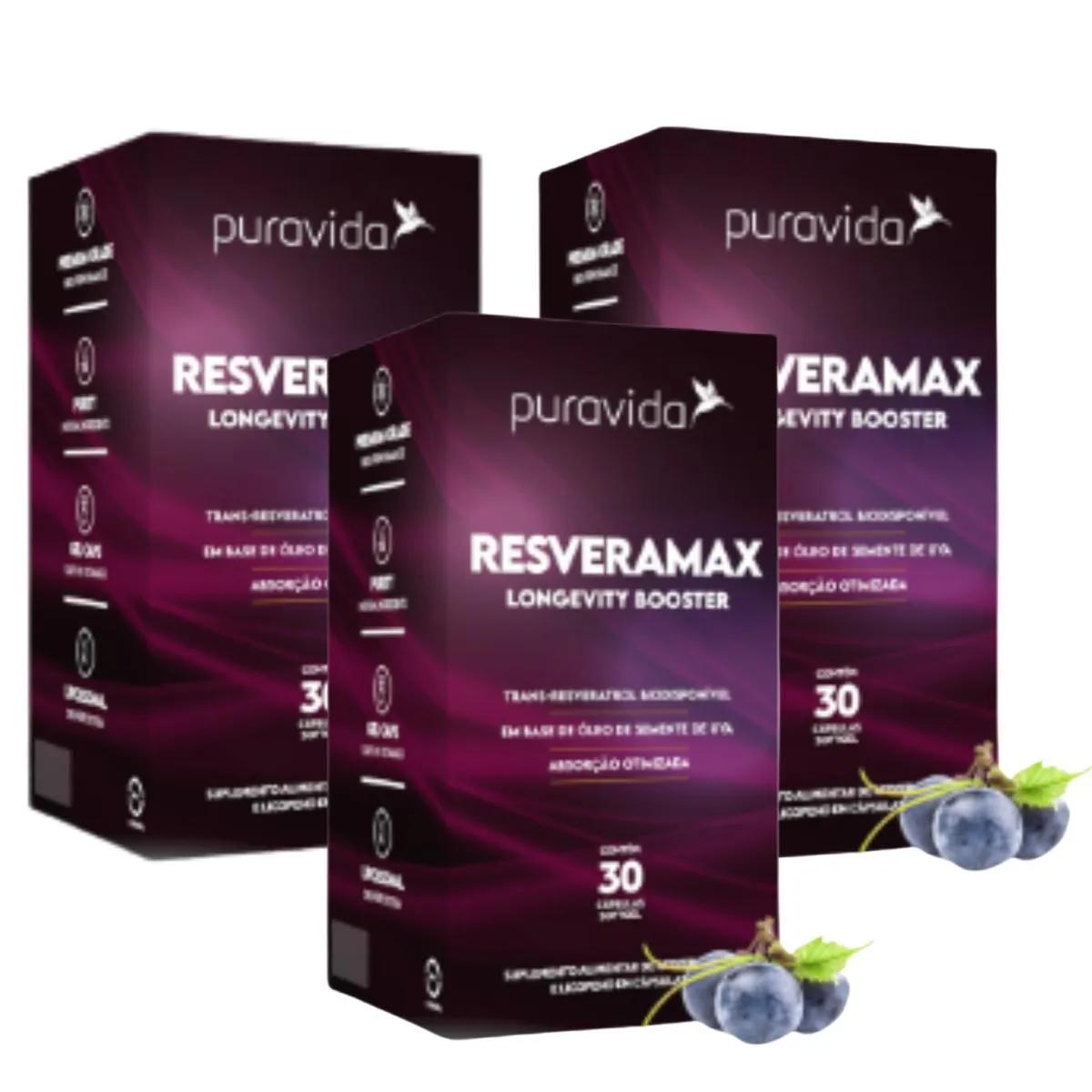 KIT 3 RESVERAMAX ANTIOXIDANTE MINERAIS VITAMINAS PURAVIDA Sem Sabor