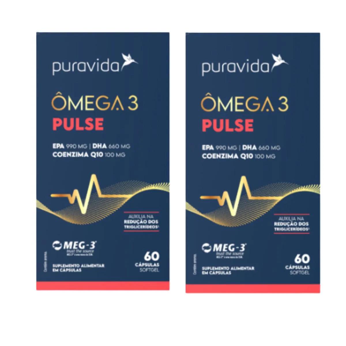 KIT 2 ÔMEGA 3 PULSE RICO EM EPA DHA COENZIMA Q10 PURAVIDA SEM Sabor